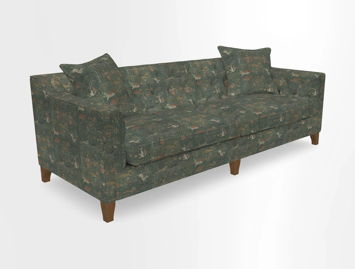 Haresfield 3 Seater Sofa in Linwood Omega Velvet Omega Airforce with Contrasting Piping