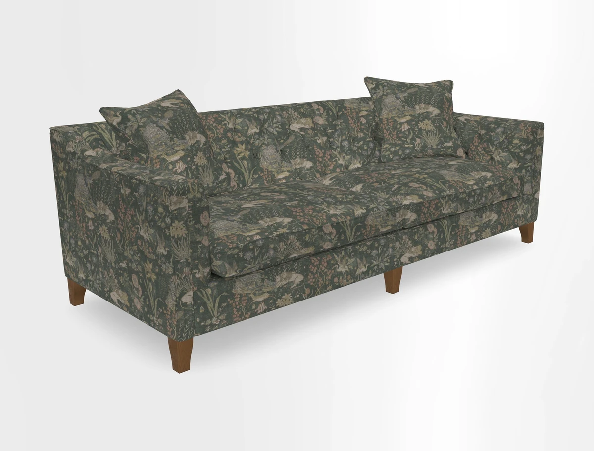 Haresfield 3 Seater Sofa in Linwood Omega Velvet Omega Airforce with Contrasting Piping