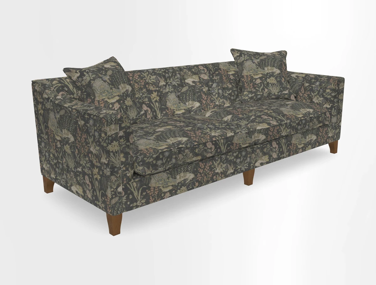 Haresfield 3 Seater Sofa in Linwood Omega Velvet Omega Airforce with Contrasting Piping