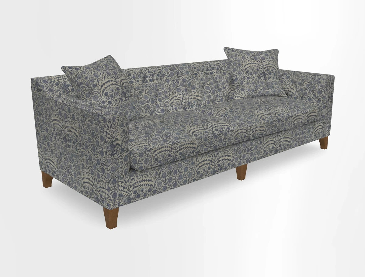 Haresfield 3 Seater Sofa in Linwood Omega Velvet Omega Airforce with Contrasting Piping