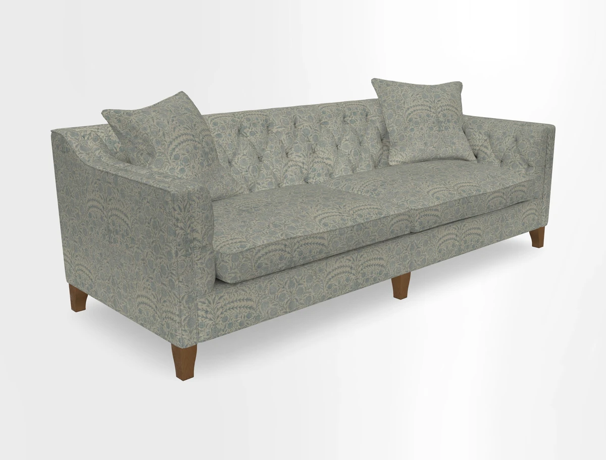 Haresfield 3 Seater Sofa in Linwood Omega Velvet Omega Airforce with Contrasting Piping