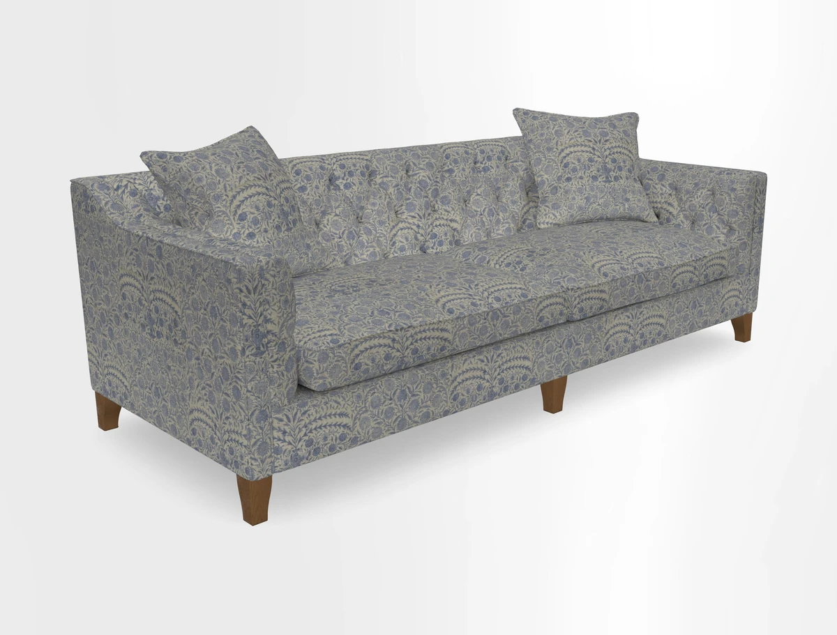 Haresfield 3 Seater Sofa in Linwood Omega Velvet Omega Airforce with Contrasting Piping