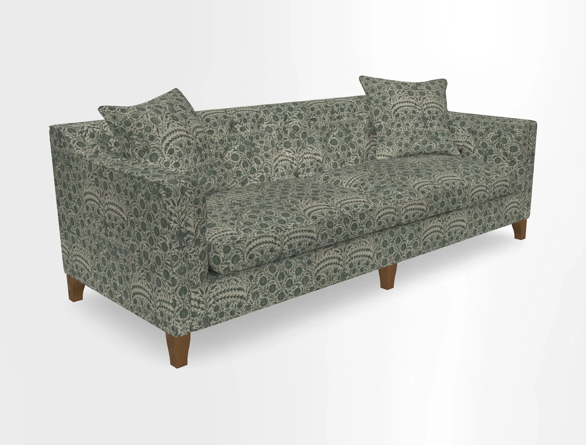 Haresfield 3 Seater Sofa in Linwood Omega Velvet Omega Airforce with Contrasting Piping