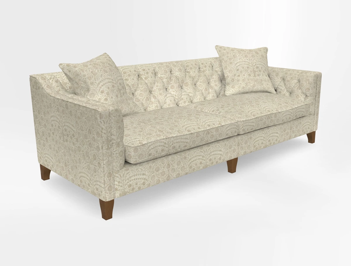 Haresfield 3 Seater Sofa in Linwood Omega Velvet Omega Airforce with Contrasting Piping