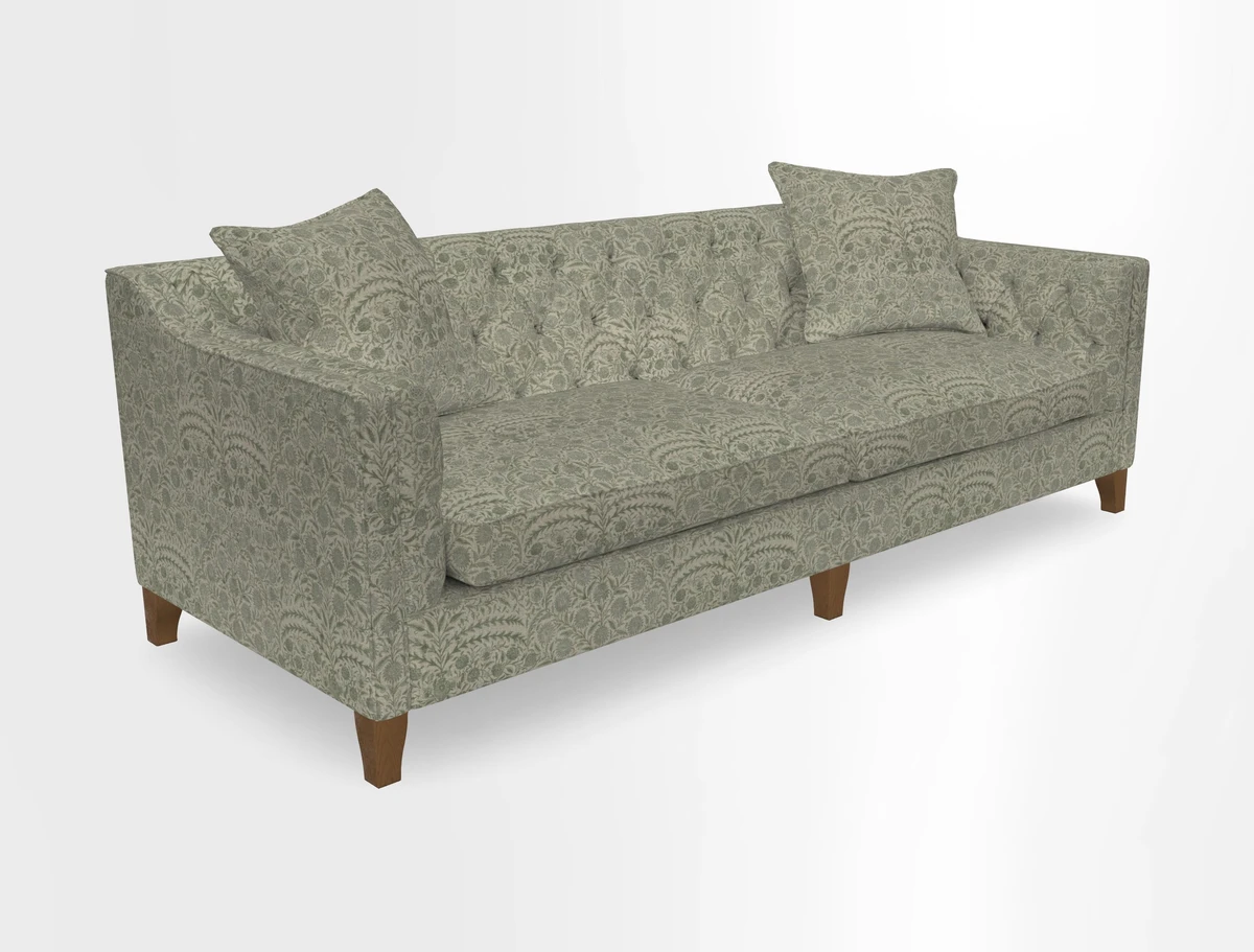 Haresfield 3 Seater Sofa in Linwood Omega Velvet Omega Airforce with Contrasting Piping