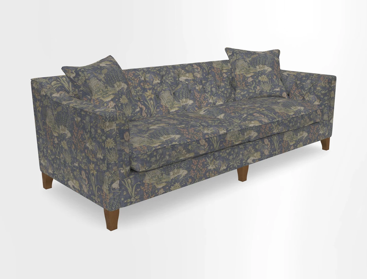 Haresfield 3 Seater Sofa in Linwood Omega Velvet Omega Airforce with Contrasting Piping