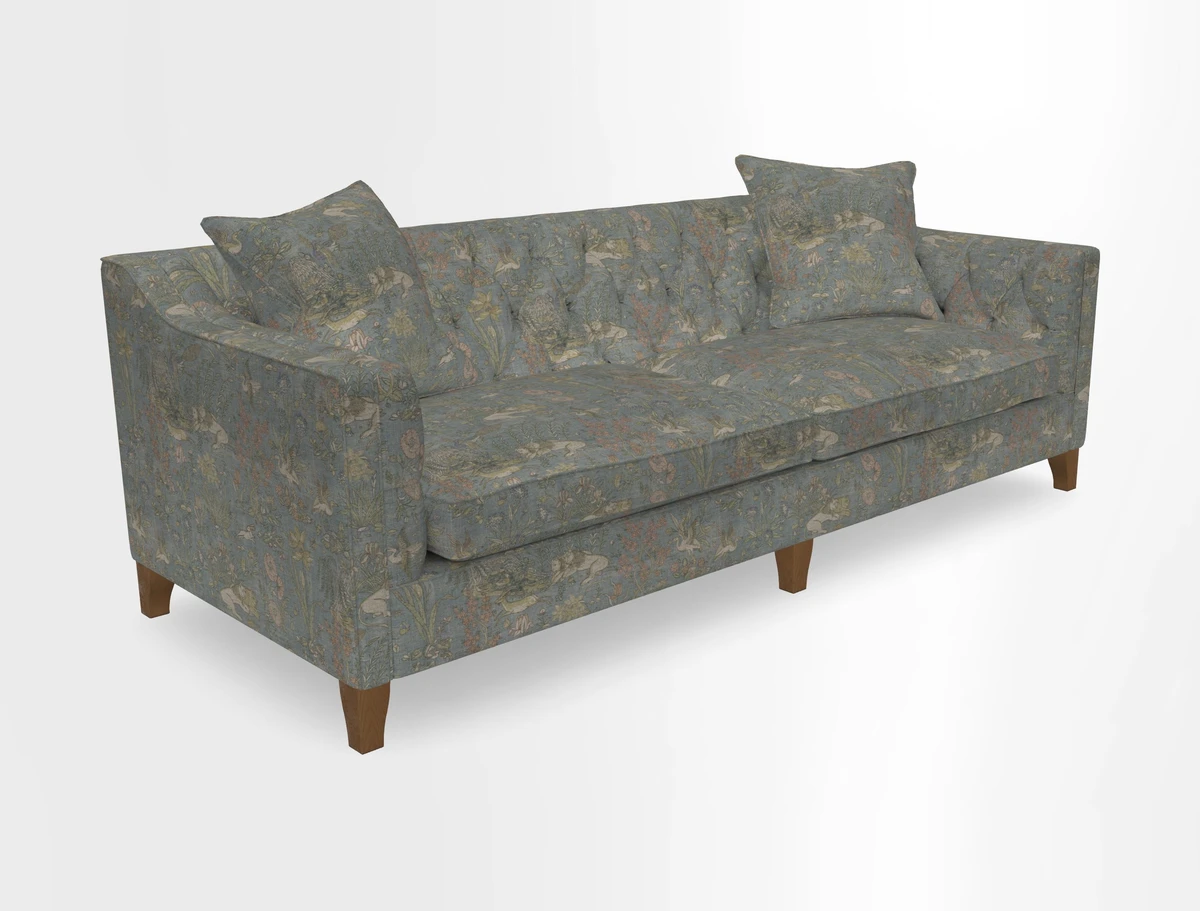Haresfield 3 Seater Sofa in Linwood Omega Velvet Omega Airforce with Contrasting Piping