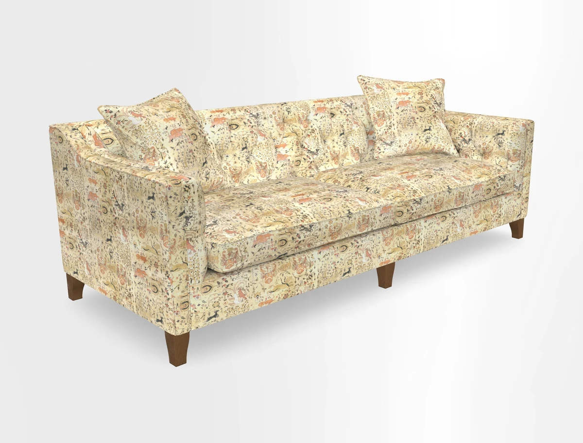 Haresfield 3 Seater Sofa in Linwood Omega Velvet Omega Airforce with Contrasting Piping
