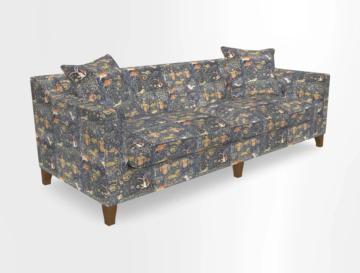 Haresfield 3 Seater Sofa in Linwood Omega Velvet Omega Airforce with Contrasting Piping