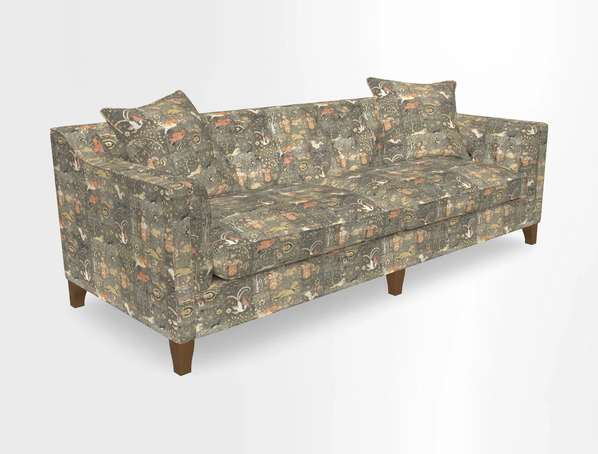 Haresfield 3 Seater Sofa in Linwood Omega Velvet Omega Airforce with Contrasting Piping