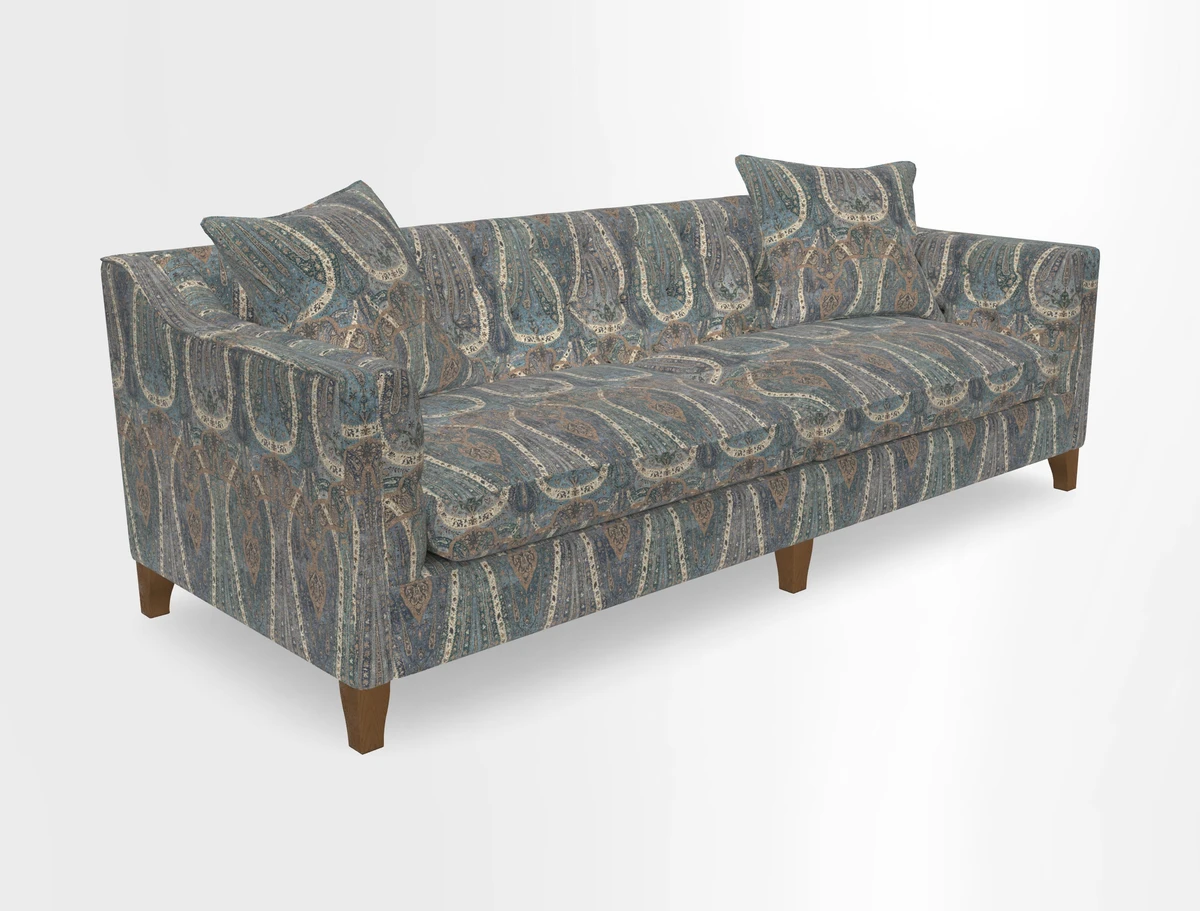 Haresfield 3 Seater Sofa in Linwood Omega Velvet Omega Airforce with Contrasting Piping