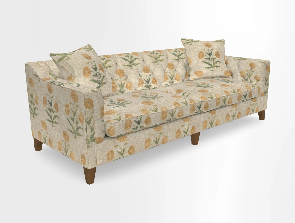 Haresfield 3 Seater Sofa in Linwood Omega Velvet Omega Airforce with Contrasting Piping