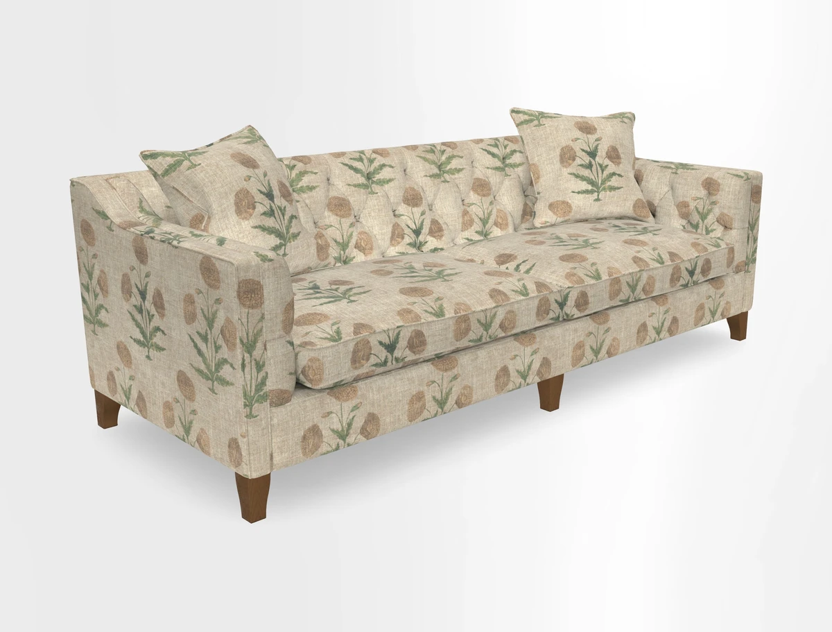 Haresfield 3 Seater Sofa in Linwood Omega Velvet Omega Airforce with Contrasting Piping