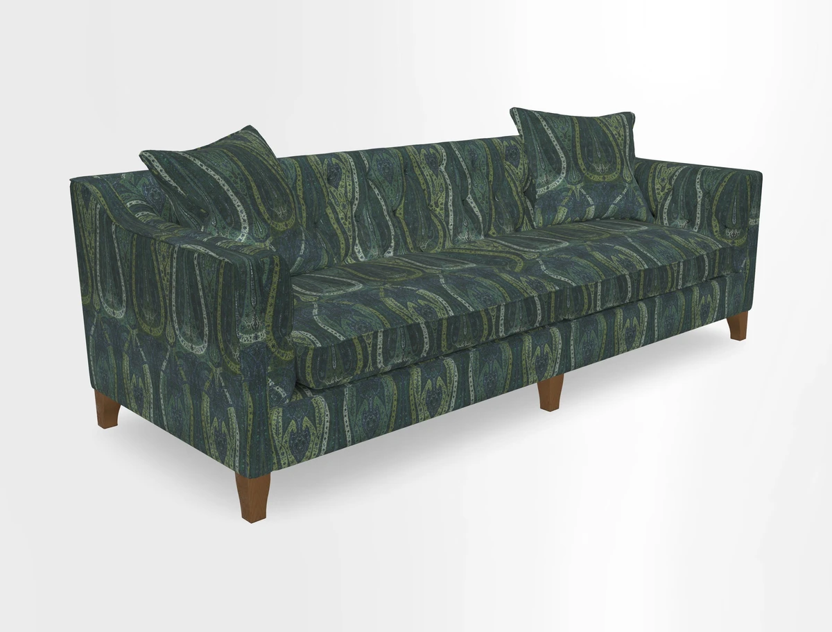 Haresfield 3 Seater Sofa in Linwood Omega Velvet Omega Airforce with Contrasting Piping