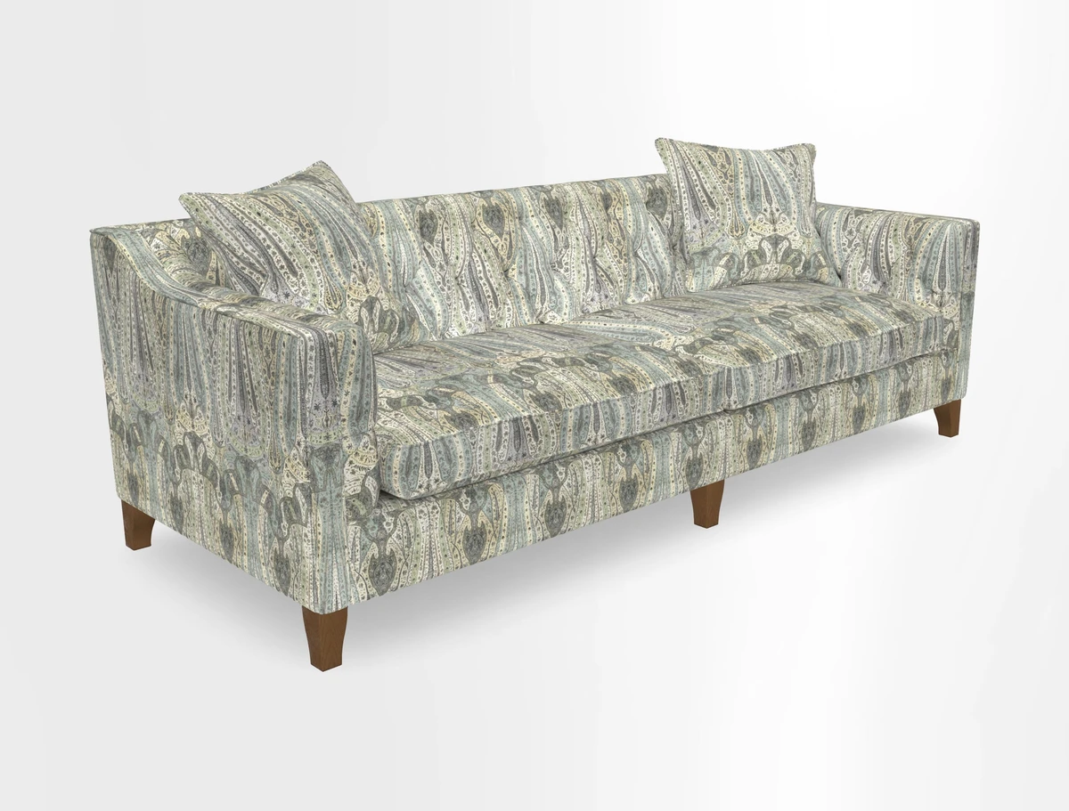 Haresfield 3 Seater Sofa in Linwood Omega Velvet Omega Airforce with Contrasting Piping