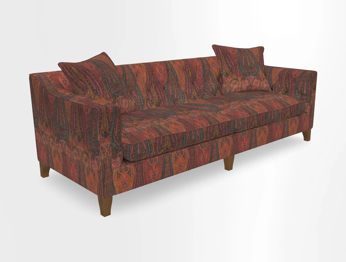 Haresfield 3 Seater Sofa in Linwood Omega Velvet Omega Airforce with Contrasting Piping