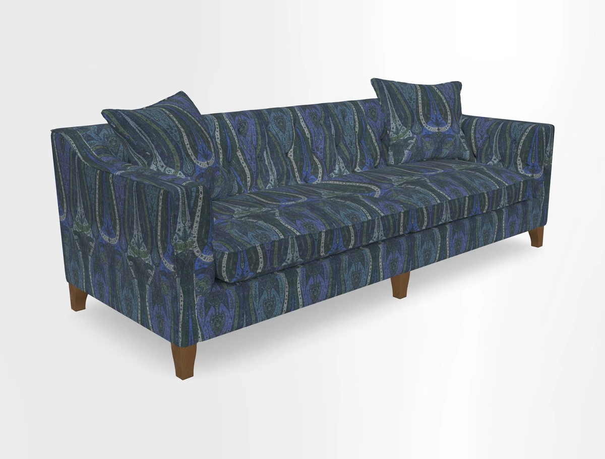 Haresfield 3 Seater Sofa in Linwood Omega Velvet Omega Airforce with Contrasting Piping