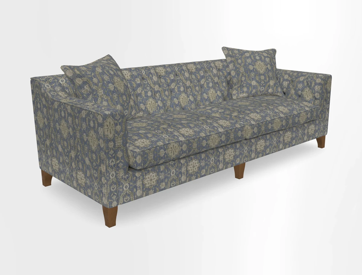 Haresfield 3 Seater Sofa in Linwood Omega Velvet Omega Airforce with Contrasting Piping