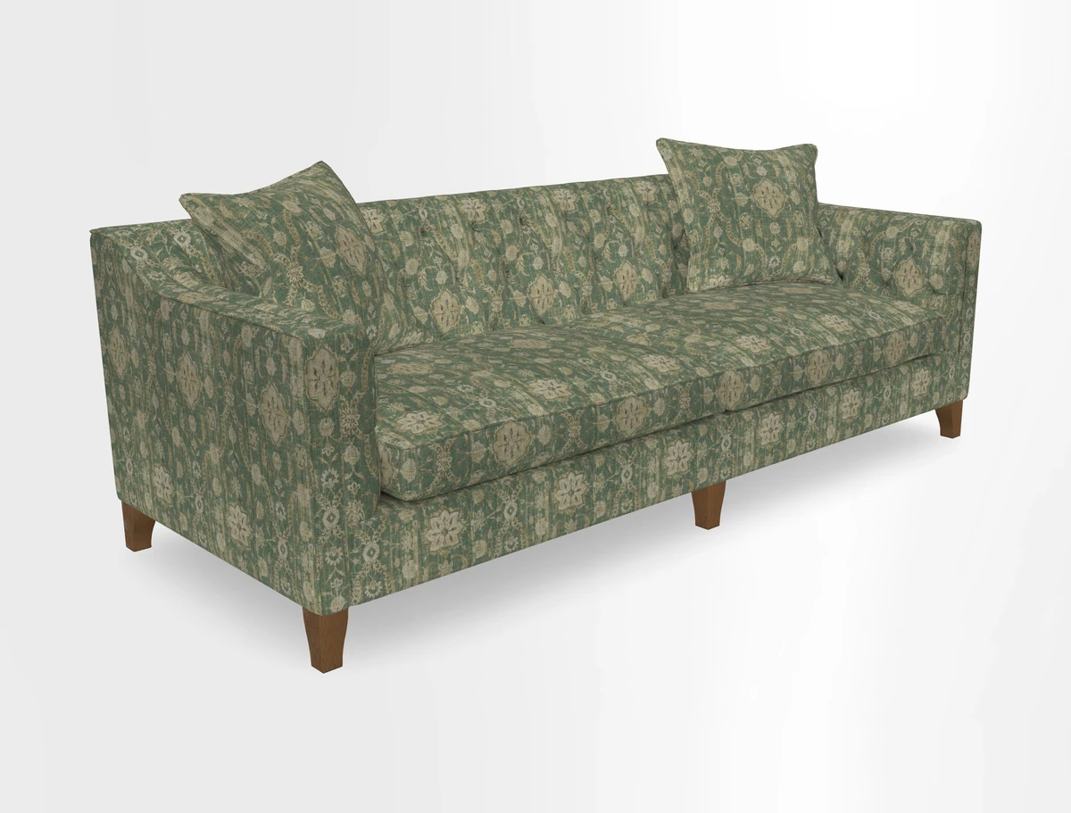 Haresfield 3 Seater Sofa in Linwood Omega Velvet Omega Airforce with Contrasting Piping
