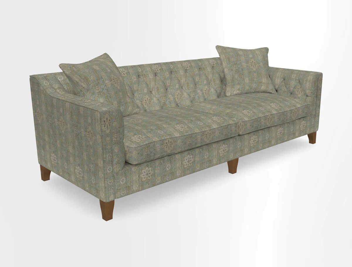 Haresfield 3 Seater Sofa in Linwood Omega Velvet Omega Airforce with Contrasting Piping