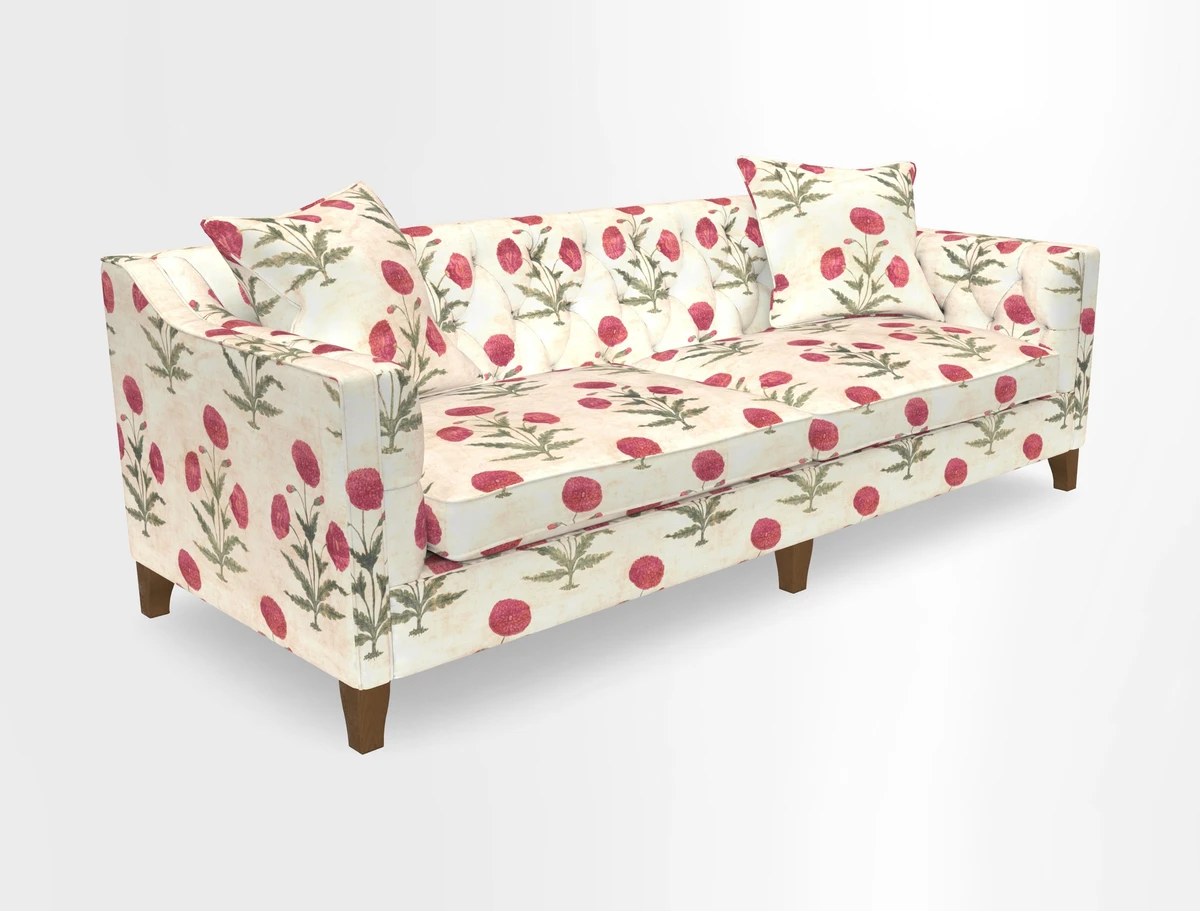 Haresfield 3 Seater Sofa in Linwood Omega Velvet Omega Airforce with Contrasting Piping