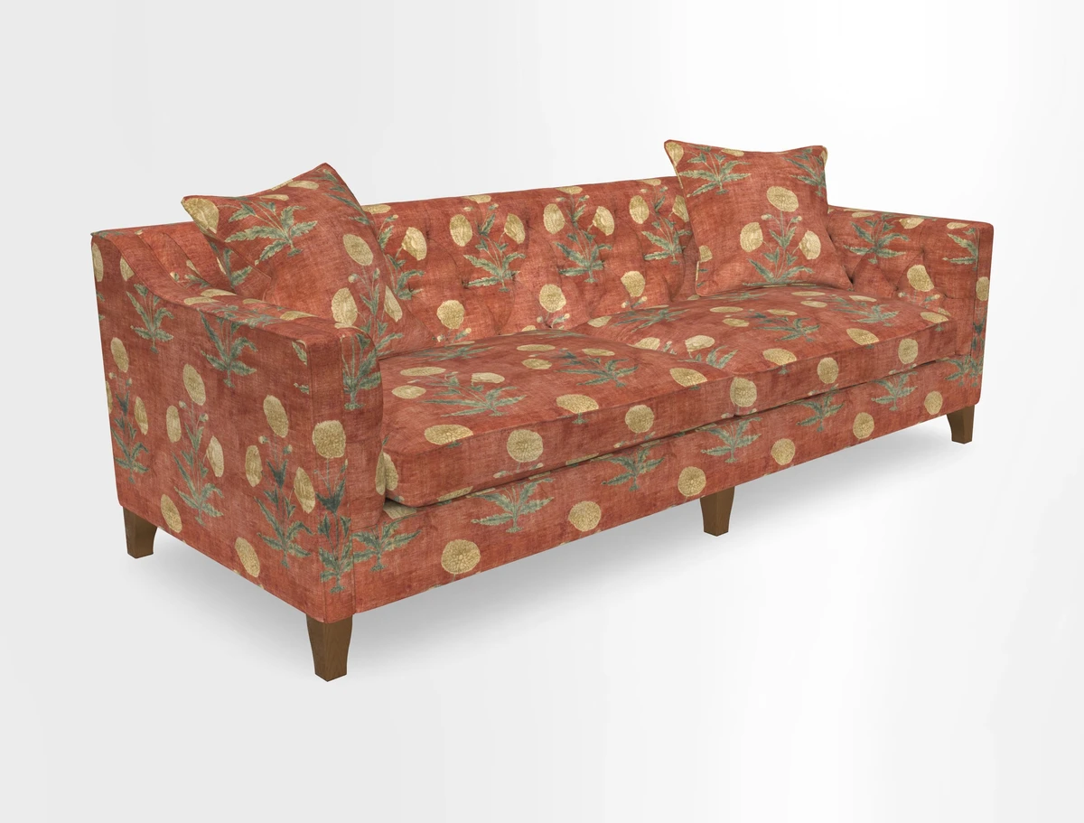 Haresfield 3 Seater Sofa in Linwood Omega Velvet Omega Airforce with Contrasting Piping