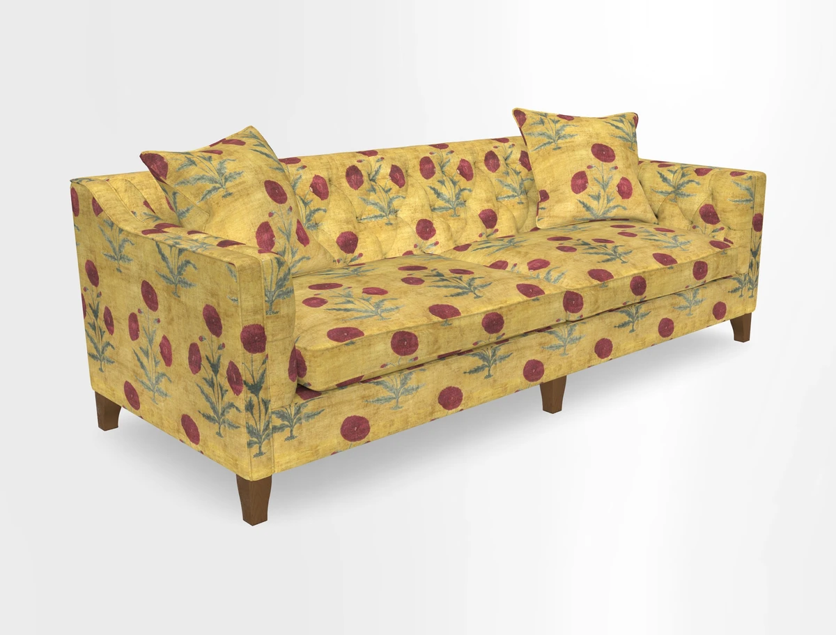 Haresfield 3 Seater Sofa in Linwood Omega Velvet Omega Airforce with Contrasting Piping
