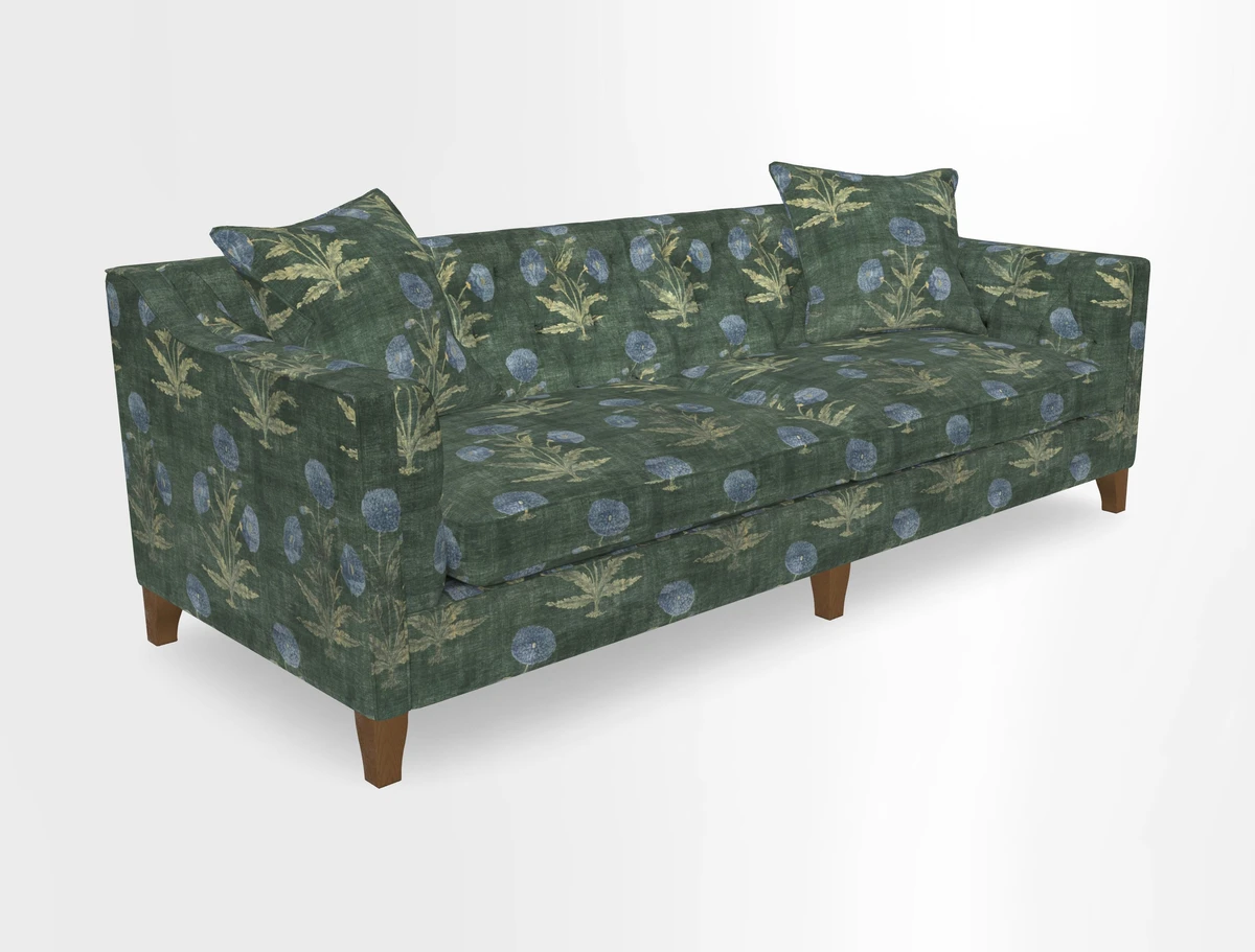 Haresfield 3 Seater Sofa in Linwood Omega Velvet Omega Airforce with Contrasting Piping