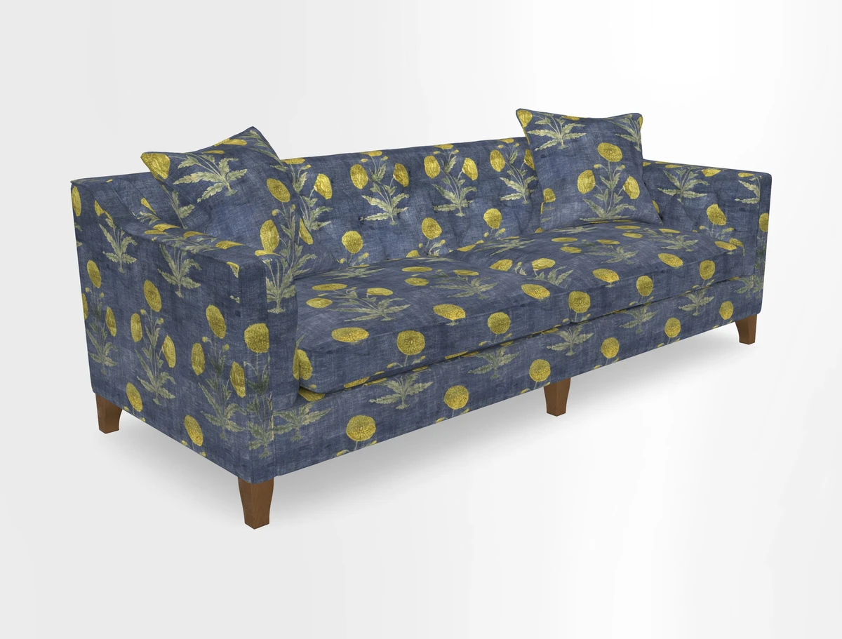 Haresfield 3 Seater Sofa in Linwood Omega Velvet Omega Airforce with Contrasting Piping