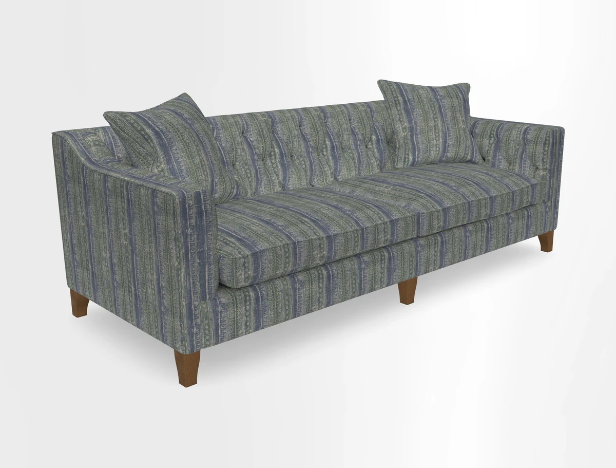Haresfield 3 Seater Sofa in Linwood Omega Velvet Omega Airforce with Contrasting Piping