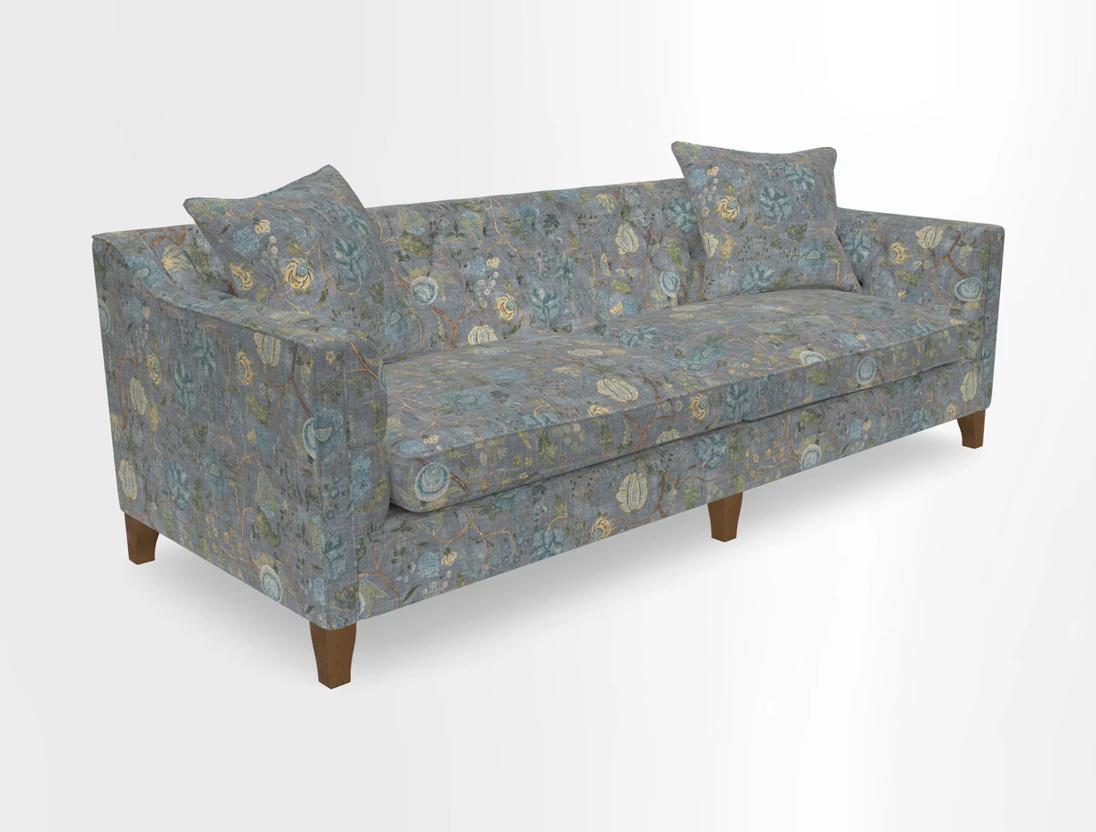 Haresfield 3 Seater Sofa in Linwood Omega Velvet Omega Airforce with Contrasting Piping