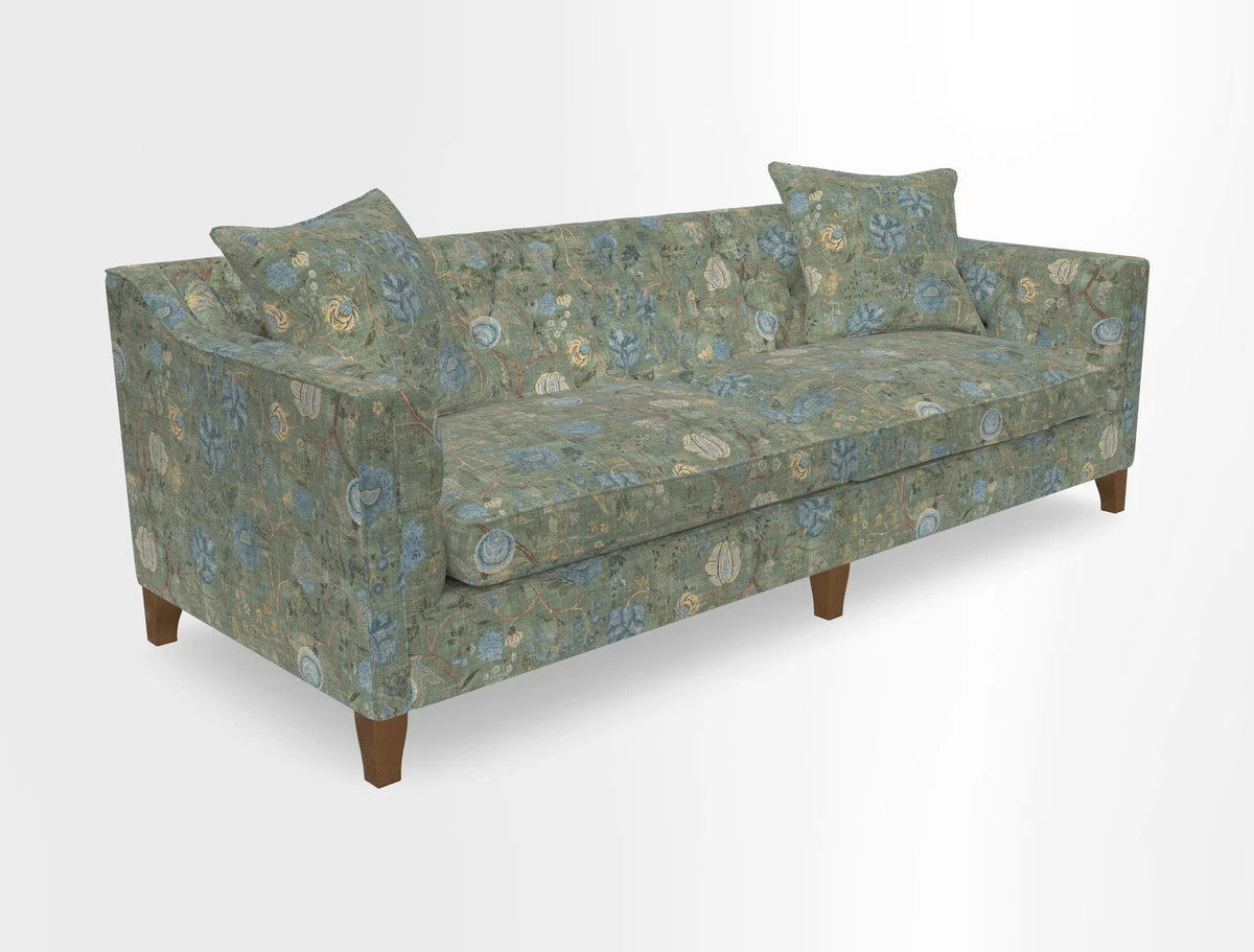 Haresfield 3 Seater Sofa in Linwood Omega Velvet Omega Airforce with Contrasting Piping