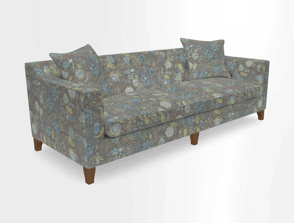 Haresfield 3 Seater Sofa in Linwood Omega Velvet Omega Airforce with Contrasting Piping