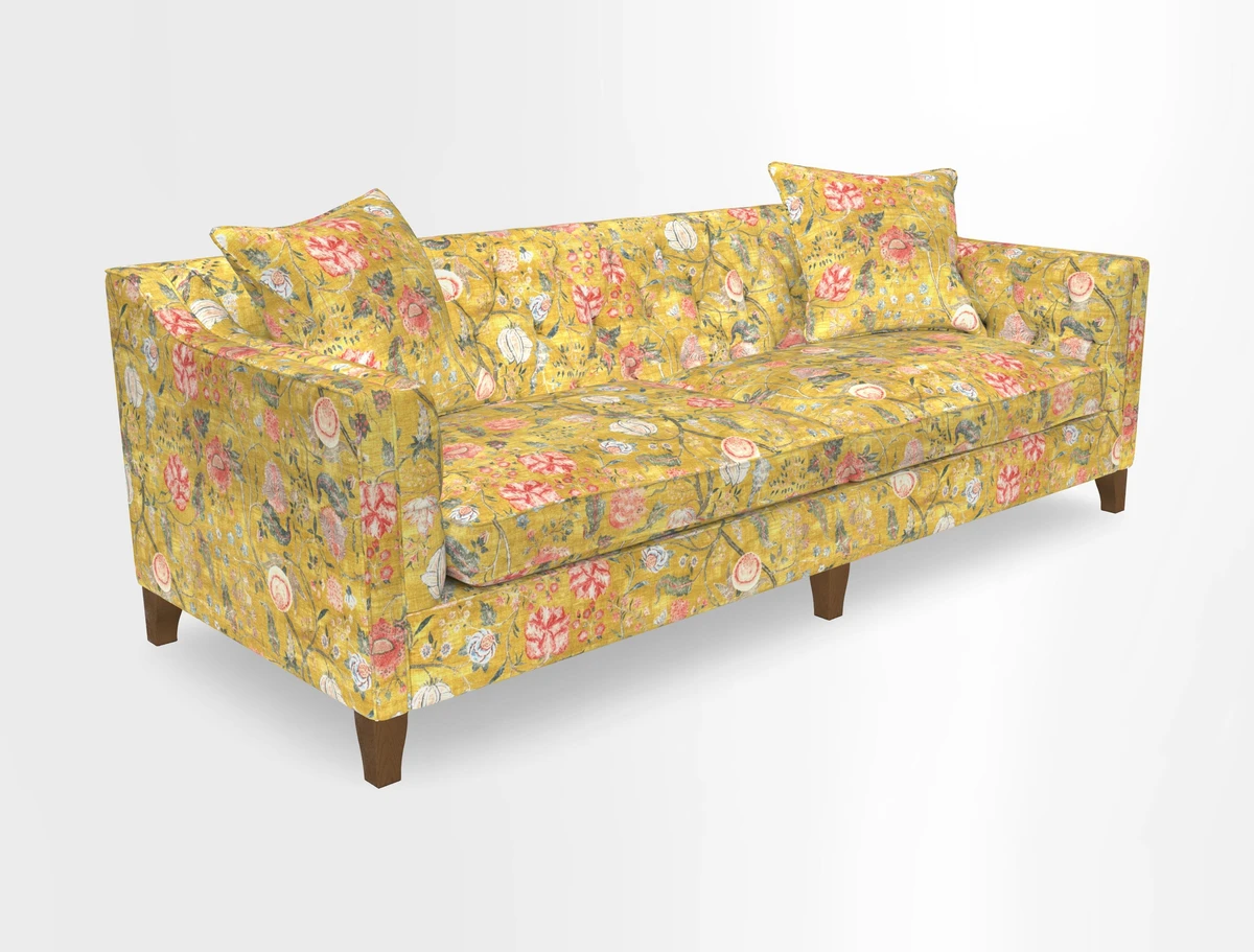 Haresfield 3 Seater Sofa in Linwood Omega Velvet Omega Airforce with Contrasting Piping