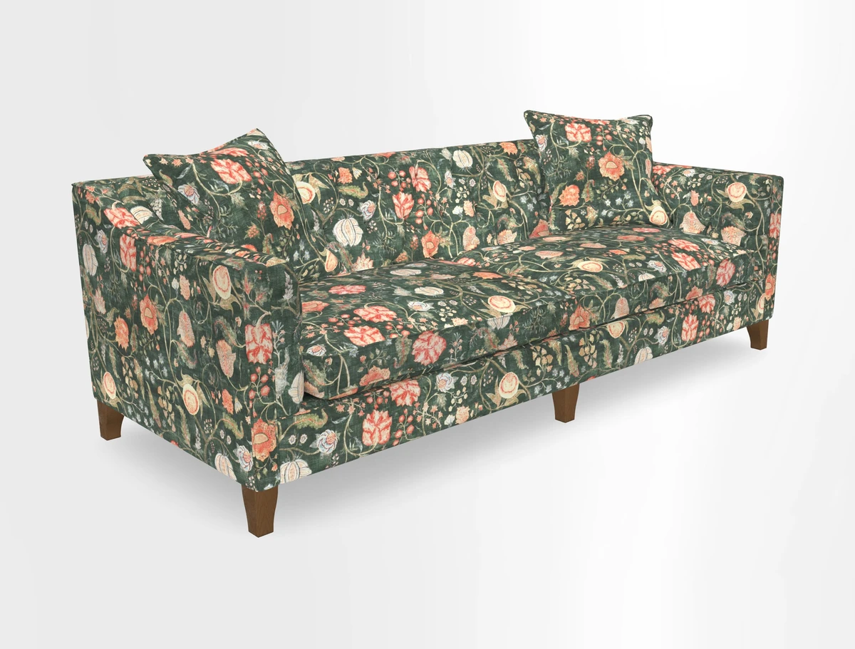 Haresfield 3 Seater Sofa in Linwood Omega Velvet Omega Airforce with Contrasting Piping