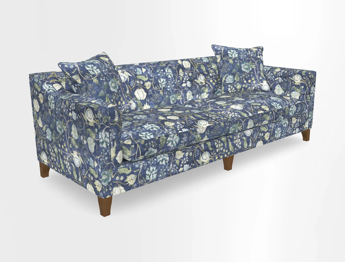Haresfield 3 Seater Sofa in Linwood Omega Velvet Omega Airforce with Contrasting Piping