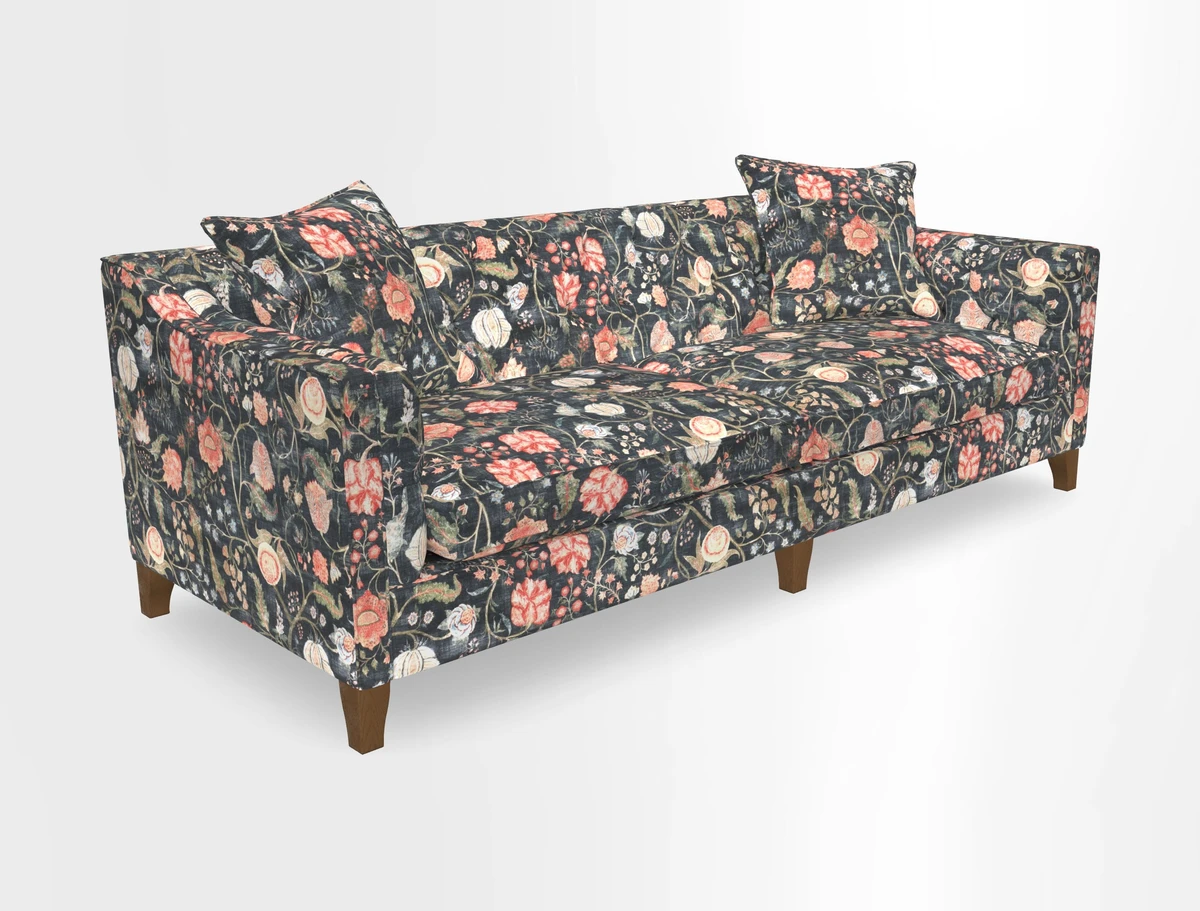 Haresfield 3 Seater Sofa in Linwood Omega Velvet Omega Airforce with Contrasting Piping
