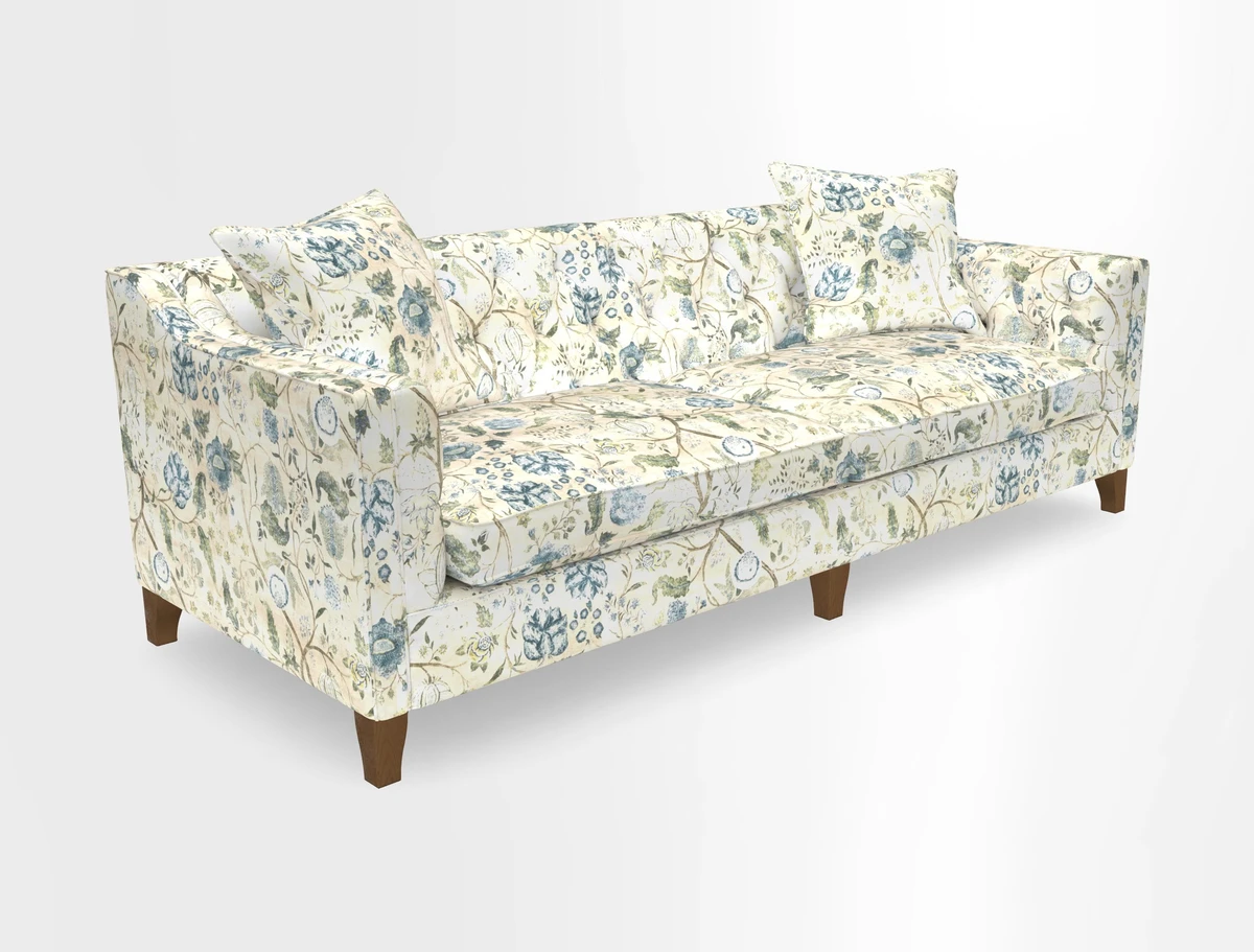 Haresfield 3 Seater Sofa in Linwood Omega Velvet Omega Airforce with Contrasting Piping