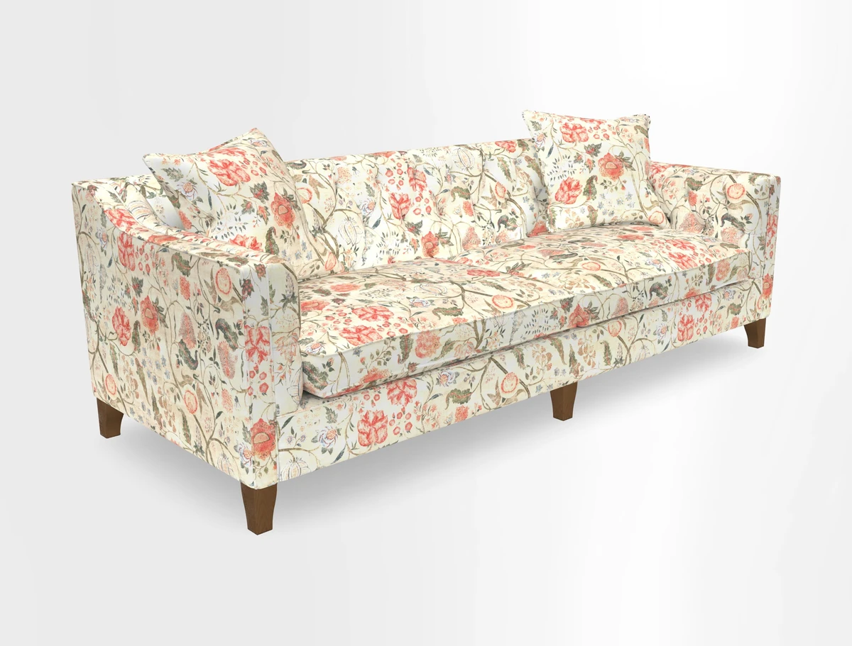 Haresfield 3 Seater Sofa in Linwood Omega Velvet Omega Airforce with Contrasting Piping
