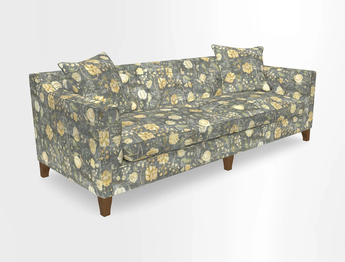 Haresfield 3 Seater Sofa in Linwood Omega Velvet Omega Airforce with Contrasting Piping