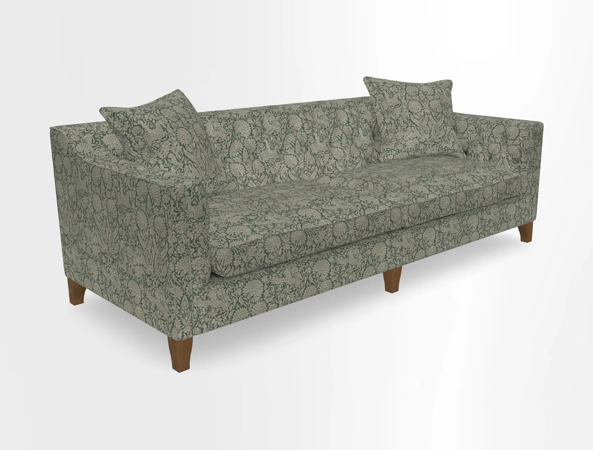 Haresfield 3 Seater Sofa in Linwood Omega Velvet Omega Airforce with Contrasting Piping
