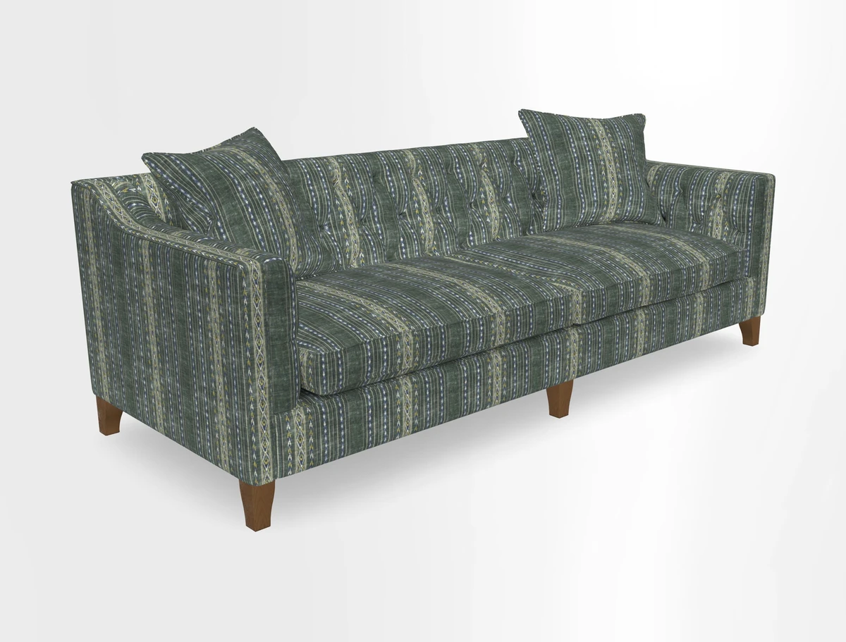 Haresfield 3 Seater Sofa in Linwood Omega Velvet Omega Airforce with Contrasting Piping