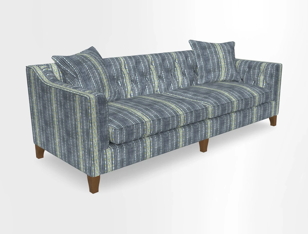 Haresfield 3 Seater Sofa in Linwood Omega Velvet Omega Airforce with Contrasting Piping