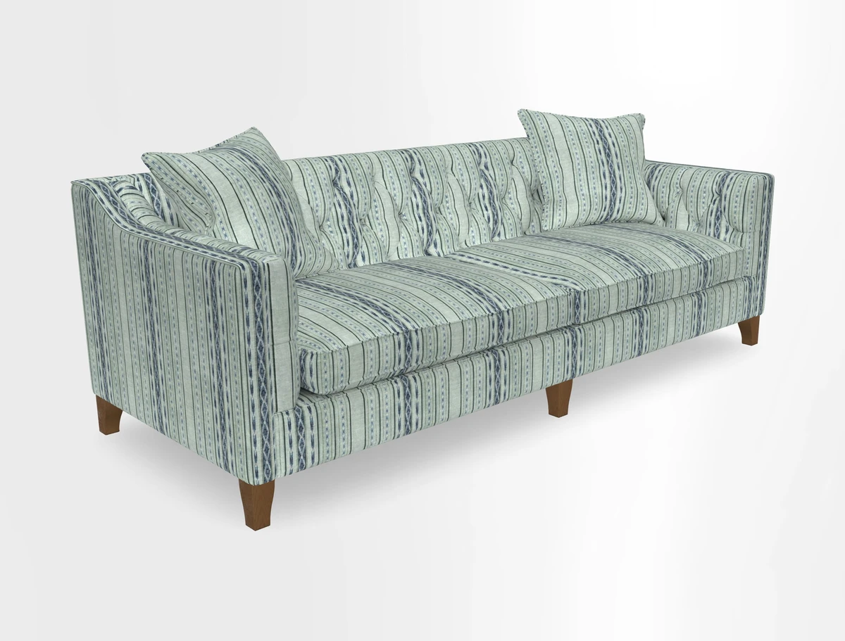 Haresfield 3 Seater Sofa in Linwood Omega Velvet Omega Airforce with Contrasting Piping