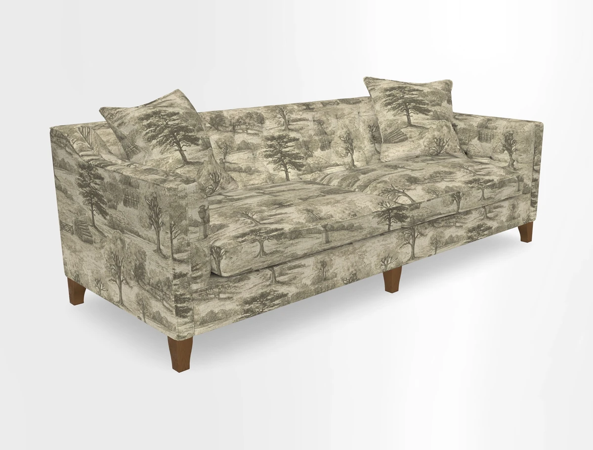 Haresfield 3 Seater Sofa in Linwood Omega Velvet Omega Airforce with Contrasting Piping