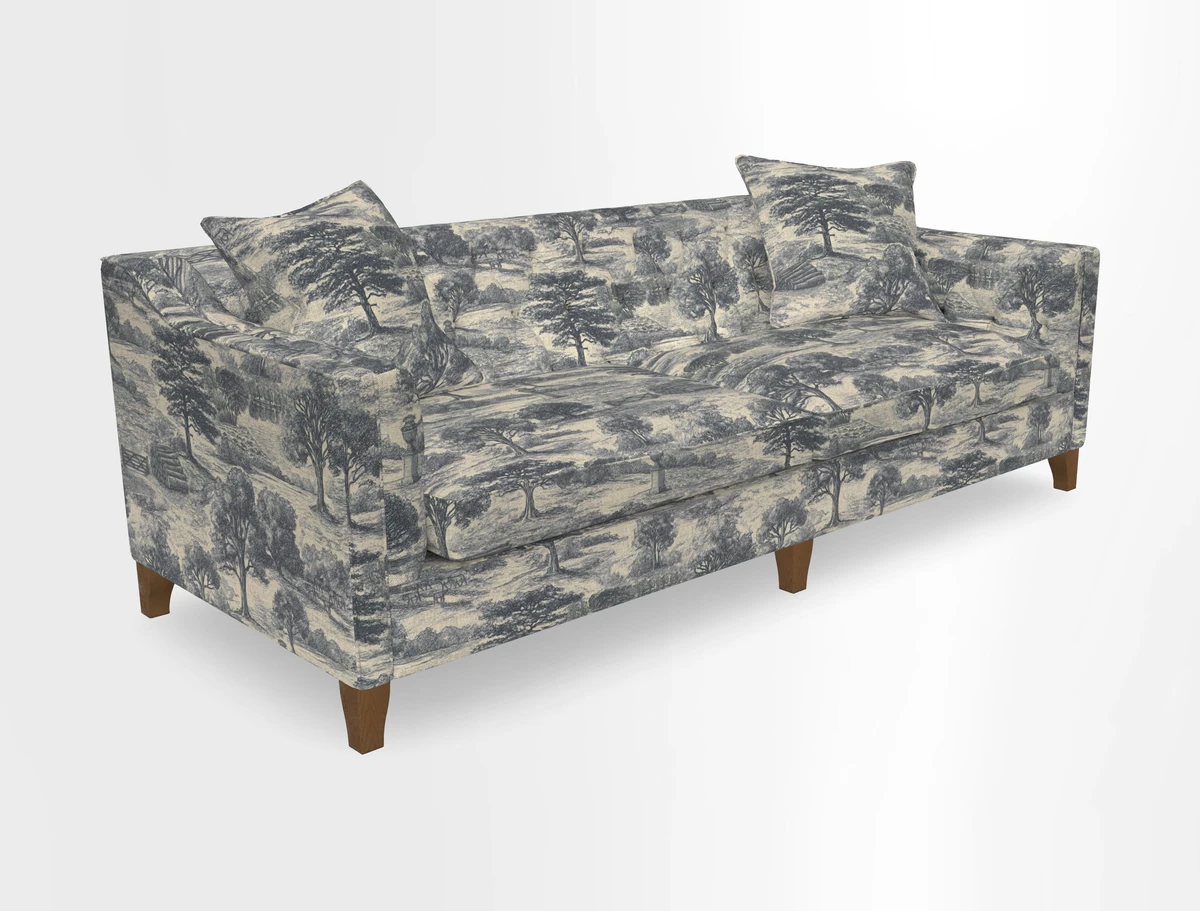 Haresfield 3 Seater Sofa in Linwood Omega Velvet Omega Airforce with Contrasting Piping