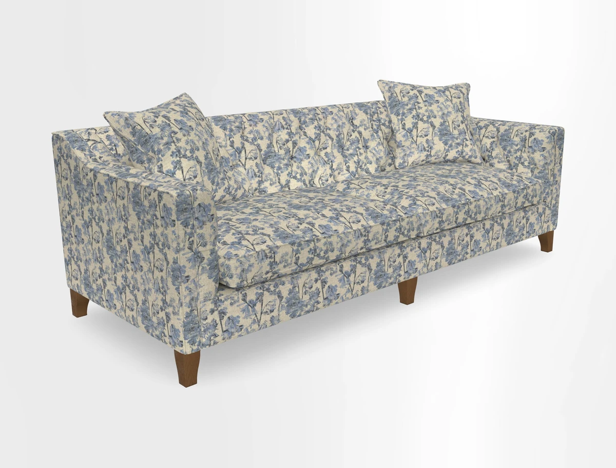 Haresfield 3 Seater Sofa in Linwood Omega Velvet Omega Airforce with Contrasting Piping