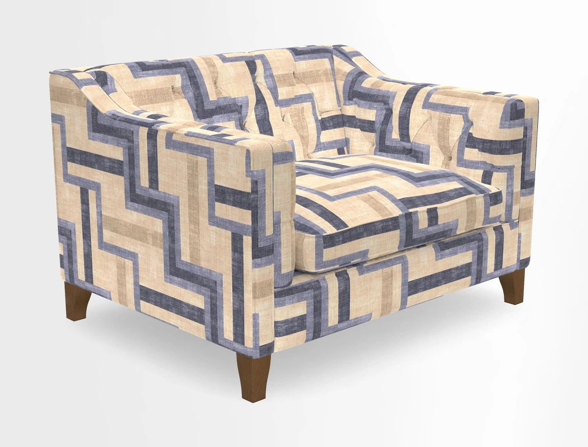 Haresfield Snuggler Dipped Arms in Mohair Lichen Seat Cushion in RHS Gertrude Jekyll Meadow Flower Olive and Scatters in RHS Gertrude Jekyll Folklore Olive