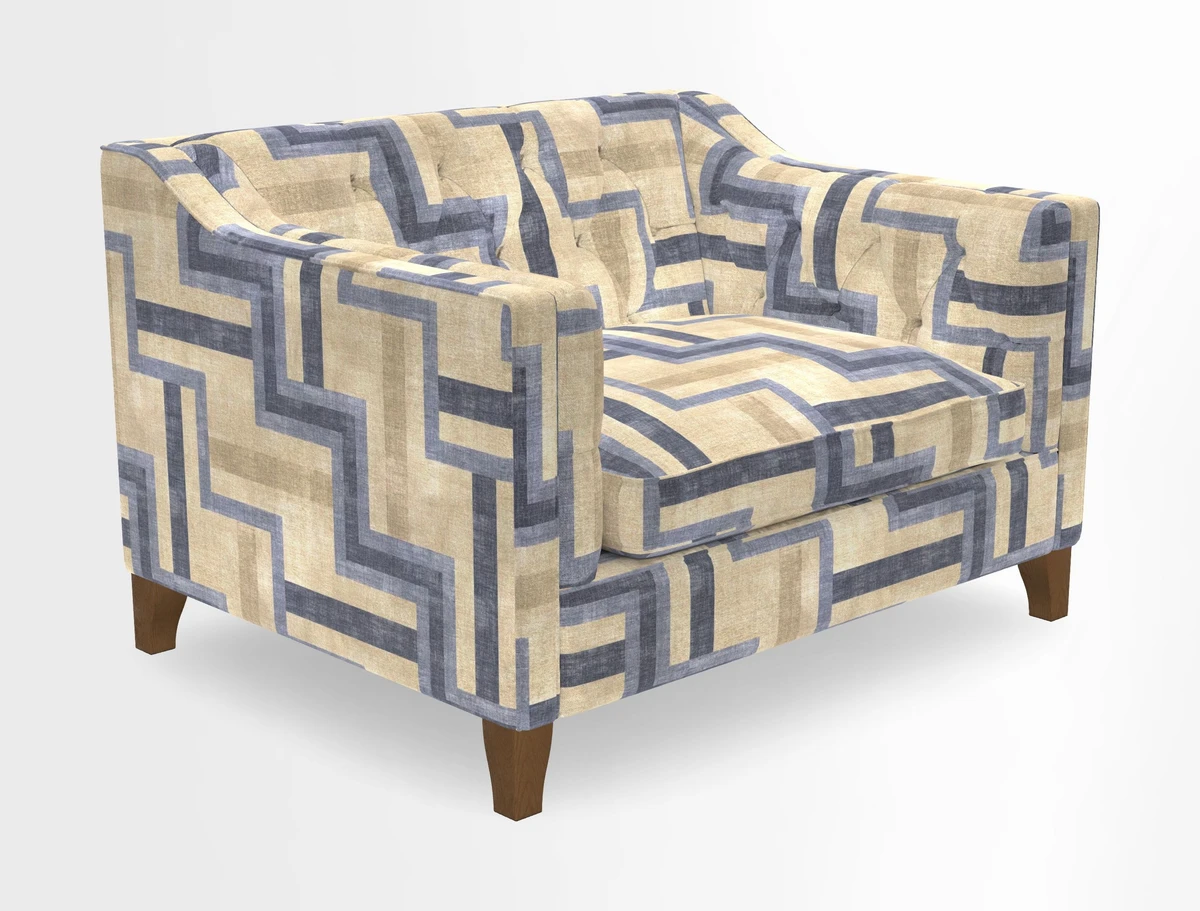 Haresfield Snuggler Dipped Arms in Mohair Lichen Seat Cushion in RHS Gertrude Jekyll Meadow Flower Olive and Scatters in RHS Gertrude Jekyll Folklore Olive