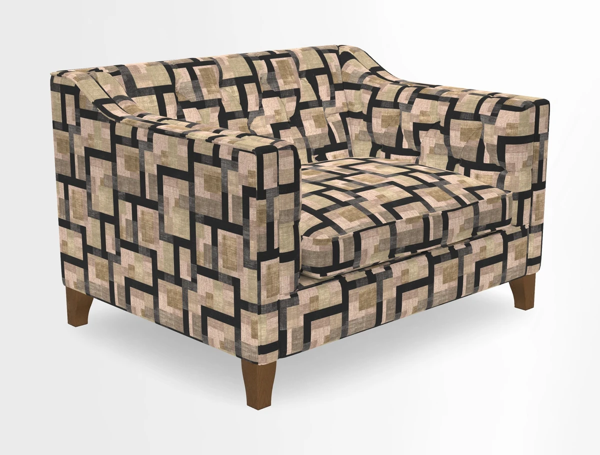 Haresfield Snuggler Dipped Arms in Mohair Lichen Seat Cushion in RHS Gertrude Jekyll Meadow Flower Olive and Scatters in RHS Gertrude Jekyll Folklore Olive
